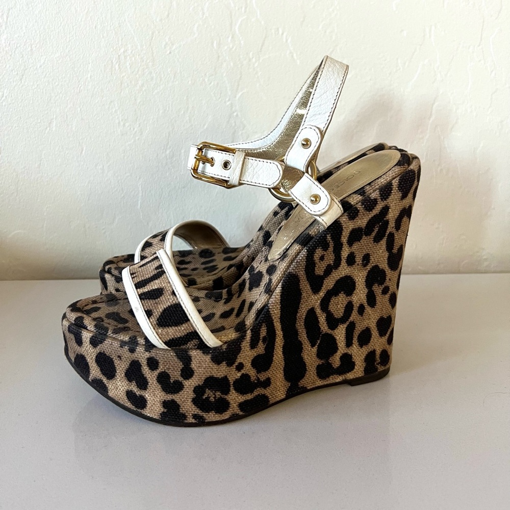 Dolce & Gabbana Y2K Leopard Print Wedge Sandals Size 38.5/8